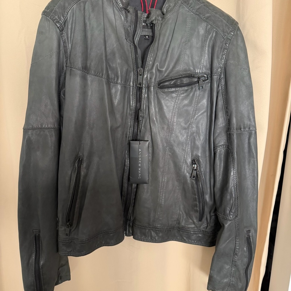 Andrew Marc Charcoal Leather Jacket for Men